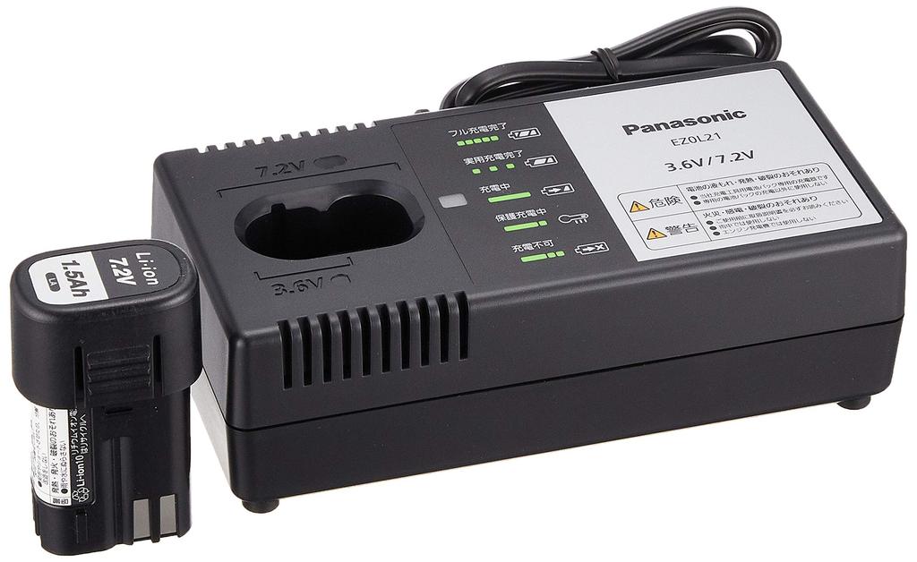 Panasonic Battery Pack with Charger Set LA Type and Rapid Charger for Stick Drivers and LED Lights Lithium-ion (Li-ion) (7.2V 1.5Ah EZ9L21) (EZ0L21)