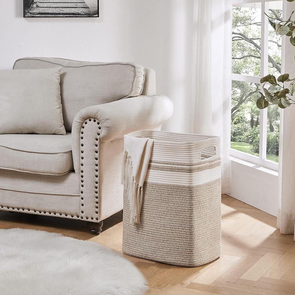 Large Capacity Woven Cotton Laundry Hamper and Storage Basket