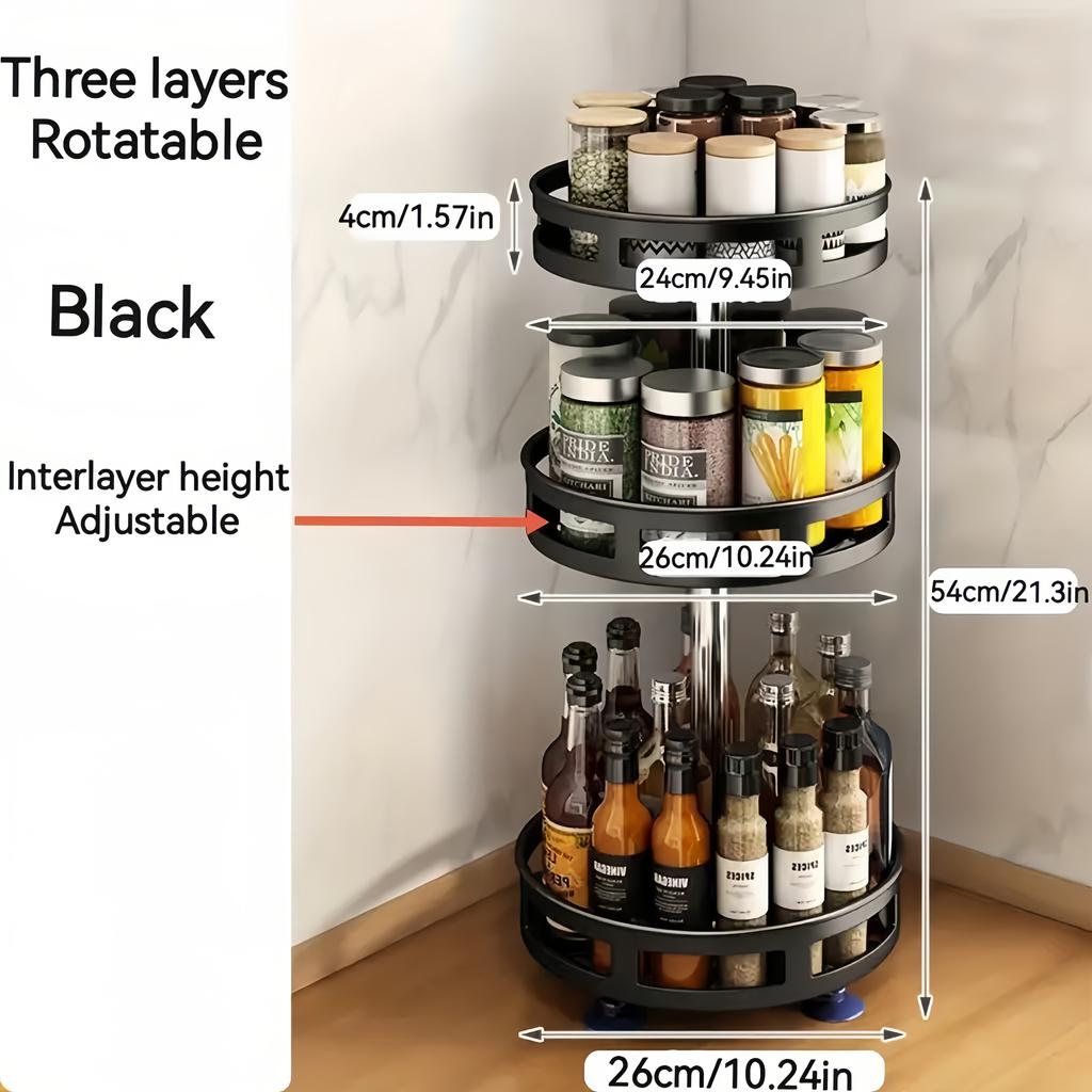 Multifunctional Rotating Storage Box - Space-Saving Kitchen Organizer with Anti-Slip Countertop Holder for Spices & Cosmetics, Adjustable Height