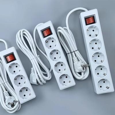 Med PÅ/AV-bryter Skjøteledning 2/3/5 Meter Ledning Flat Adapter EU Strømskinne Europeisk Standard