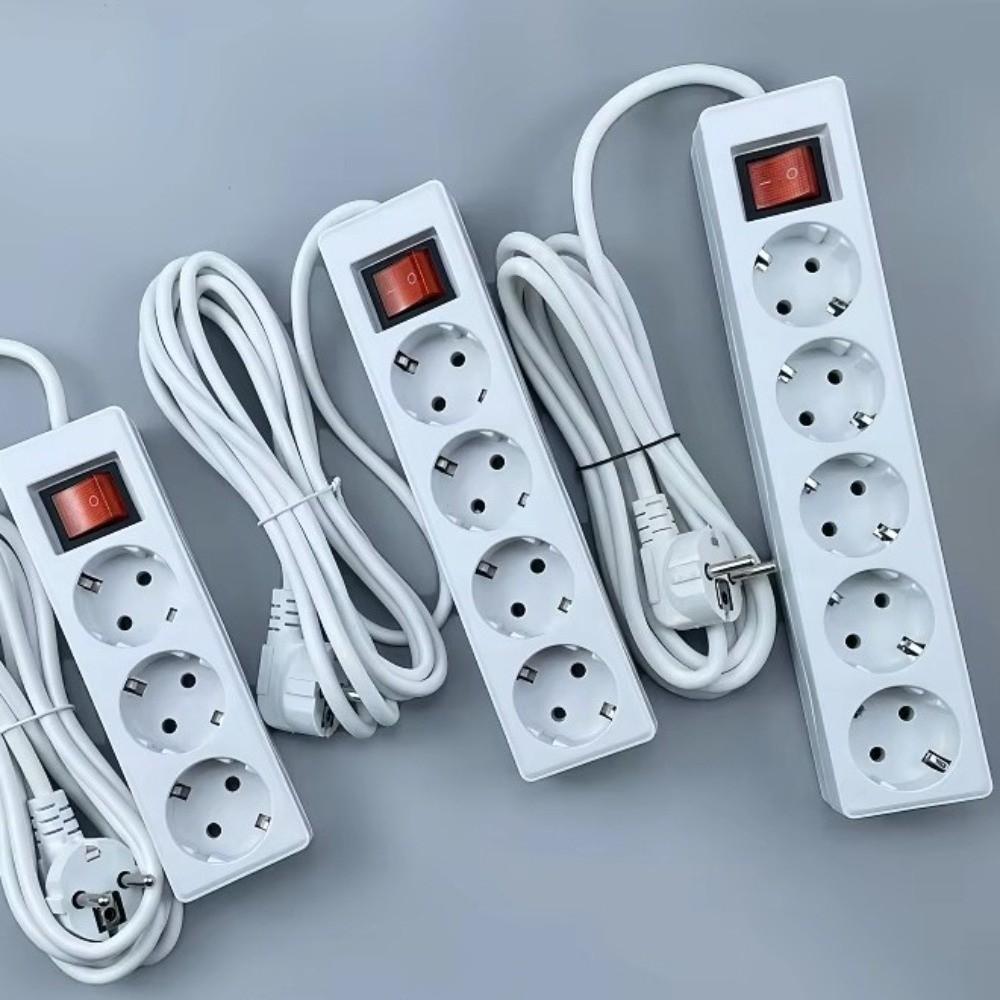 2/3/5Meters Cord EU Power Strip with ON/OFF Switch Power Converter Flat Adapter  European Standard