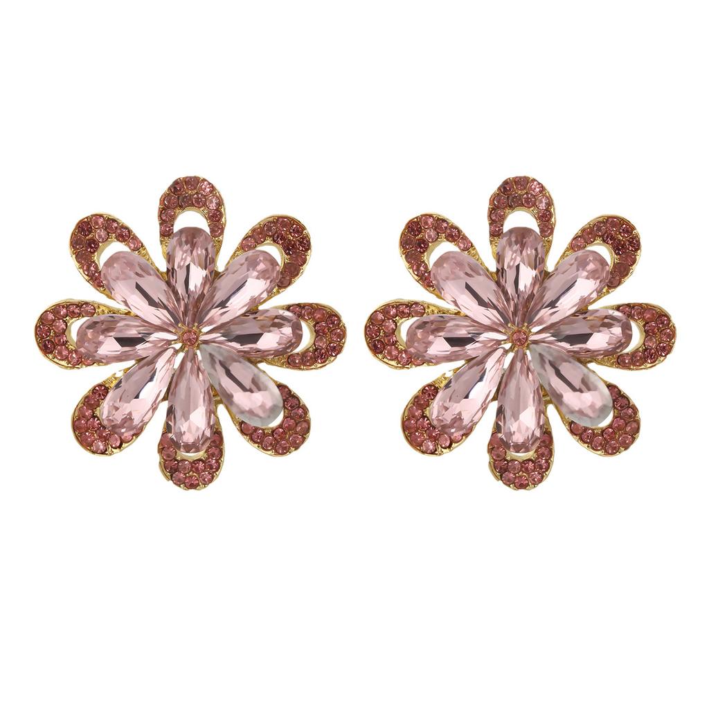 Luxury Sparkling Rhinestone Flower Earrings For Women Exaggerated Fashion Wedding Party Bride Jewelry