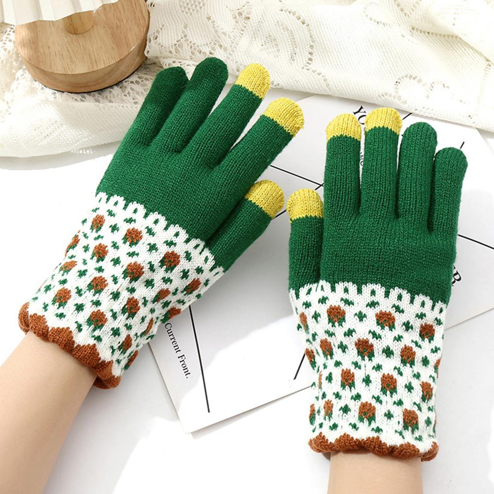 Women's Winter Touch Screen Gloves Fashion Full Finger Cashmere Knit Gloves Warm Thickened Couples Outdoor Cycling Gloves