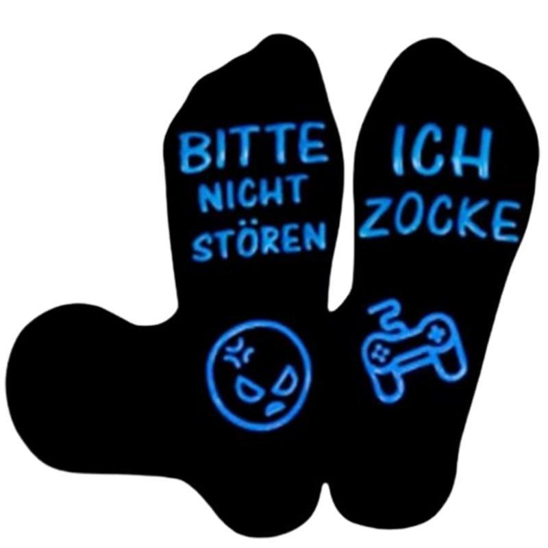

Противоскользящие носки для игр Bitte Nicht Stören Ich Zocke — немецкий трансграничный дизайн German Game Socks; One Size синий
