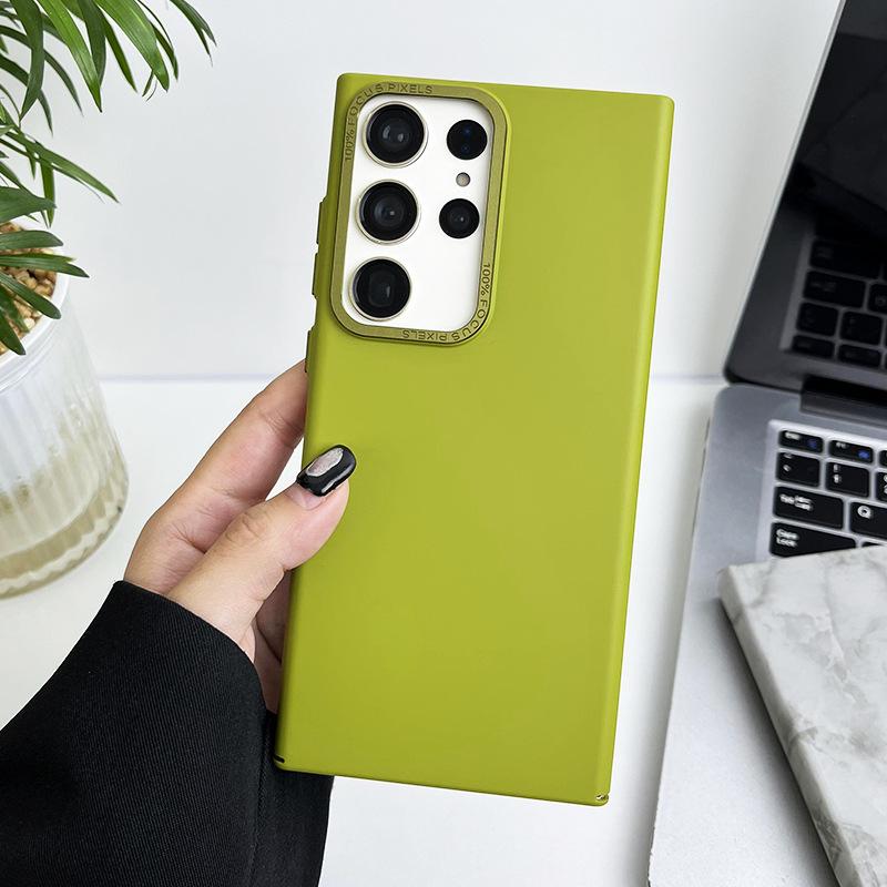 Suitable for Samsung S23ultra Metal Lens Ring Mobile Phone Case S23plus Oil-sprayed Skin Sensing S22 Solid Color Protective Case
