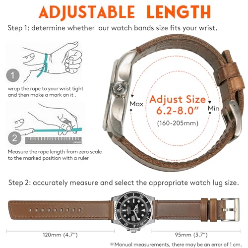 [hemsut H] Chromexcel Leather Watch Band, Soft Vintage Leather Watch Strap, Handmade Watch Strap, Quick Release Smartwatch Band