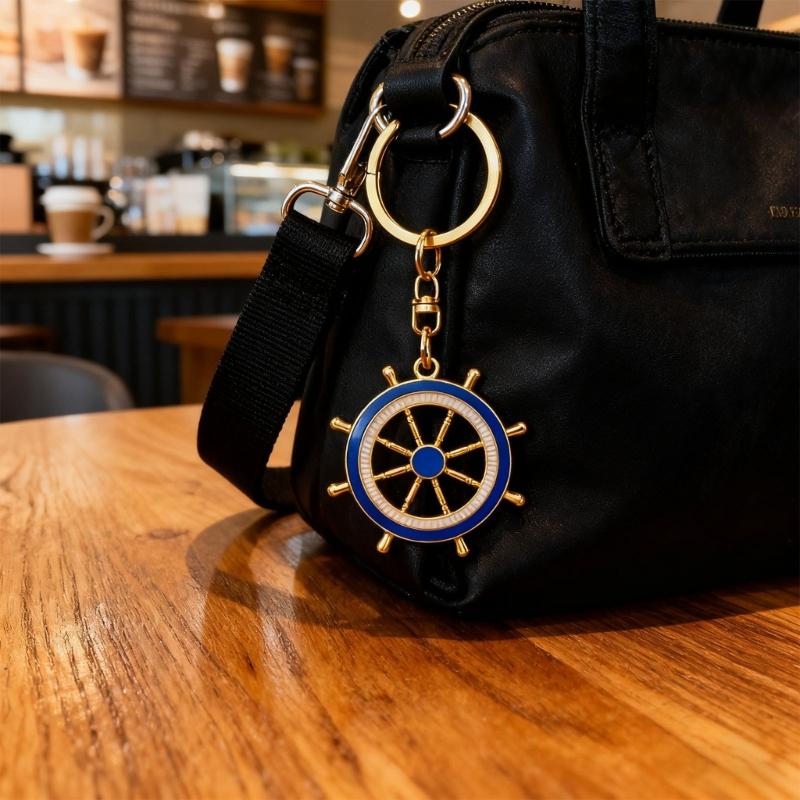 Practical Everyday Use Keychain Decors Featuring Marine Anchors And Helm In Zinc Alloy Blue White Color Scheme