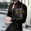 Camisas de moda para hombre, camisa con estampado de León, camisa de manga larga con solapa para hombre