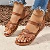 Fashion Shoes Female 2024 Hot Sale Plus Size Women's Sandals Fashion Buckle Strap Casual Sandals Women Summer Peep Toe Flat Sandals