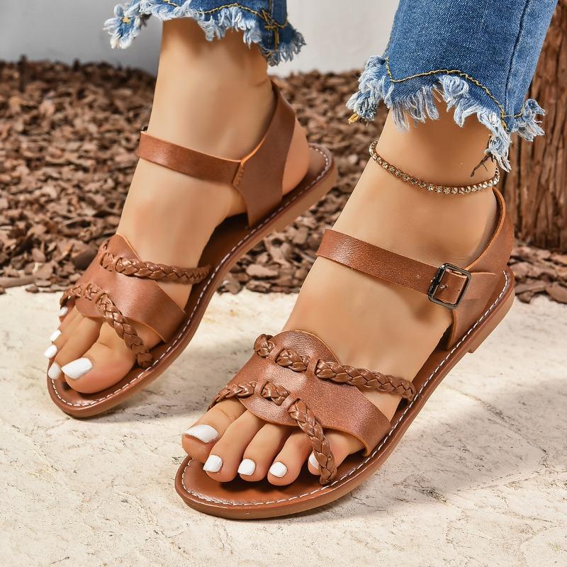 Fashion Shoes Female 2024 Hot Sale Plus Size Women's Sandals Fashion Buckle Strap Casual Sandals Women Summer Peep Toe Flat Sandals