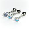 F136 Titanium Alloy 14g Iridescent Glass Spike Tongue Stud with Internal Thread