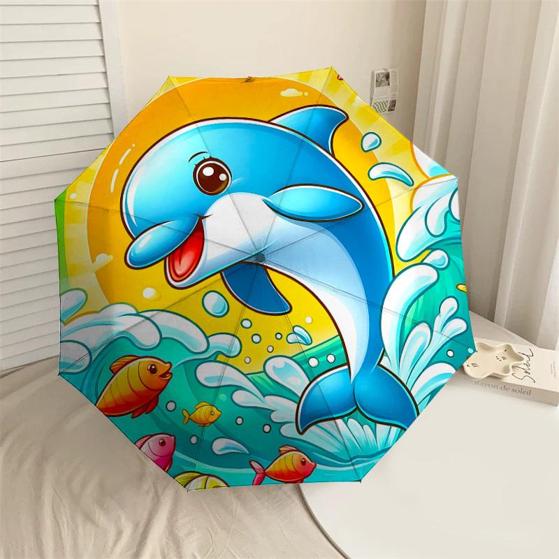 

1PC dolphin ocean Automatic Open/Close Umbrella with Windproof, 8-Rib Sturdy Canopy, Durable Ribs, Fashionable Design1214A