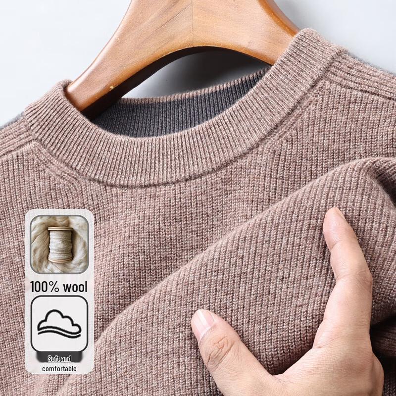 Hengyuanxiang Men's 100% Wool Crew Neck Winter Sweater