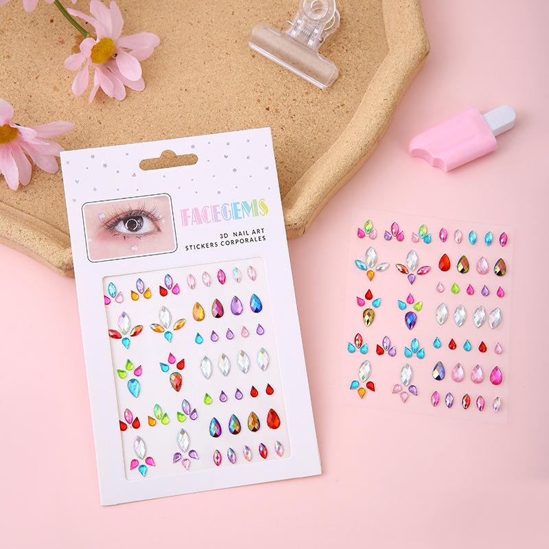 Face Diamond Stickers Water Droplets Stars Love Shapes For Girls Self Adhesive Acrylic Diamond Gemstones Sticker Decoration