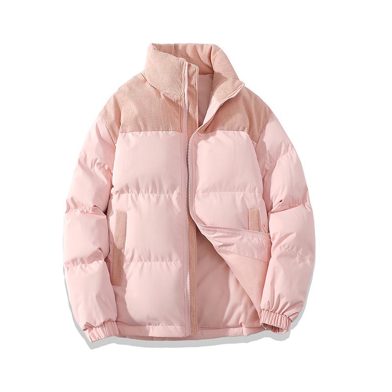 Cotton Jacket Versatile Cotton Coat Men's Corduroy Cotton Coat with Stand Collar Patchwork Design Pockets Thickened for Winter