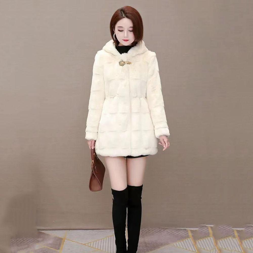 

Зимняя куртка для пожилых людей среднего возраста, искусственное меховое пальто из травы, теплая, свободного покроя, модная парка M белый