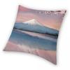 Mt Fuji With Cherry Blossoms Square Pillowcase Polyester Linen Velvet Creative Zip Decor Sofa Cushion Case 18"