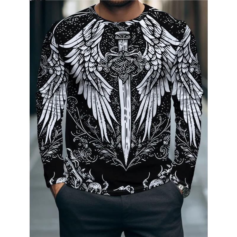 Autumn Men's 3D Horror Skull Print Crew Neck Long Sleeve T-Shirt