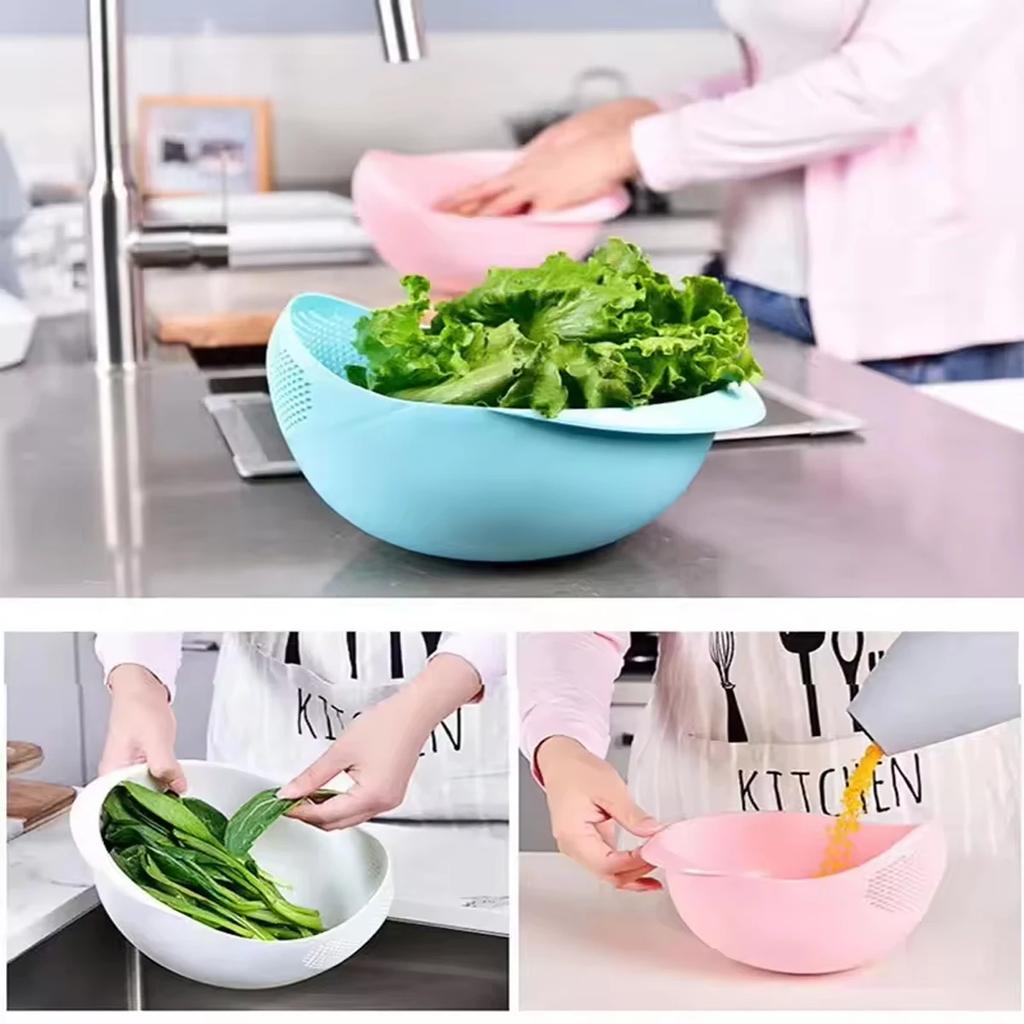 1PC- Silicone Colander Rice Bowl Drain Basket Fruit Bowl Washing Drain Basket with Handle Washing Basket Home Kitchen Organizer