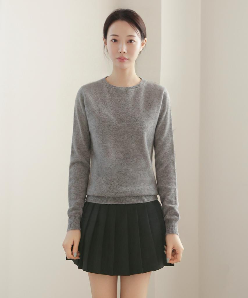 Keulleiseu 100% Wool Round Neck Knit Sweater_Light Purple