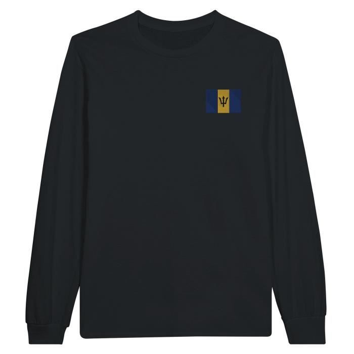 Camiseta - Drapeau de la Barbade - Noir - Manches longues - Col classique - Mixte