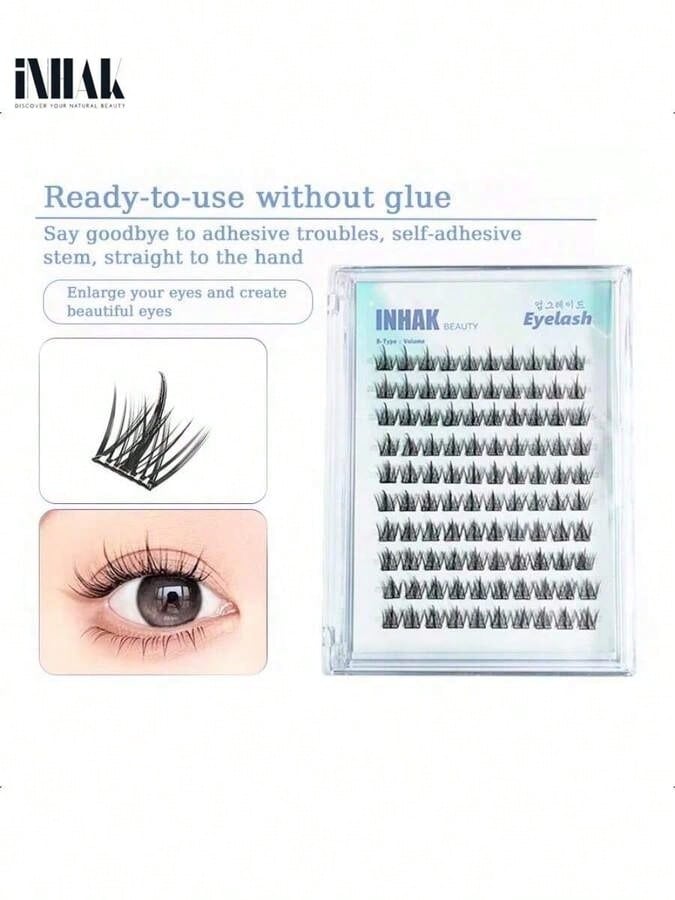 INHAK Upgrade Glue- Free Eyelash- Natural Curl, Self- Adhesive,, Reusable, False Lashes For 50ml