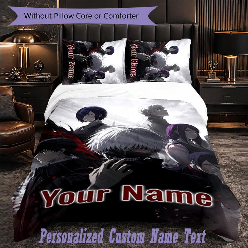 Personalized 3Pcs Bedding SetTokyo Ghoul Custom Text Duvet Cover Pillowcase Set Bedroom Gift