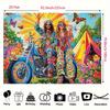 2D Flower Power Hippie Backdrop, 60s 70s Couple on Motorcycle Background for Themed Party