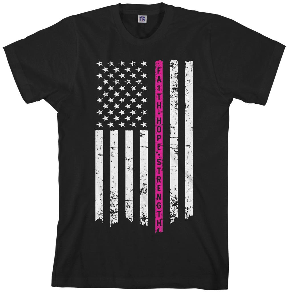 Thin Pink Line Breast Cancer Flag Men s T-Shirt Awareness S разноцветный