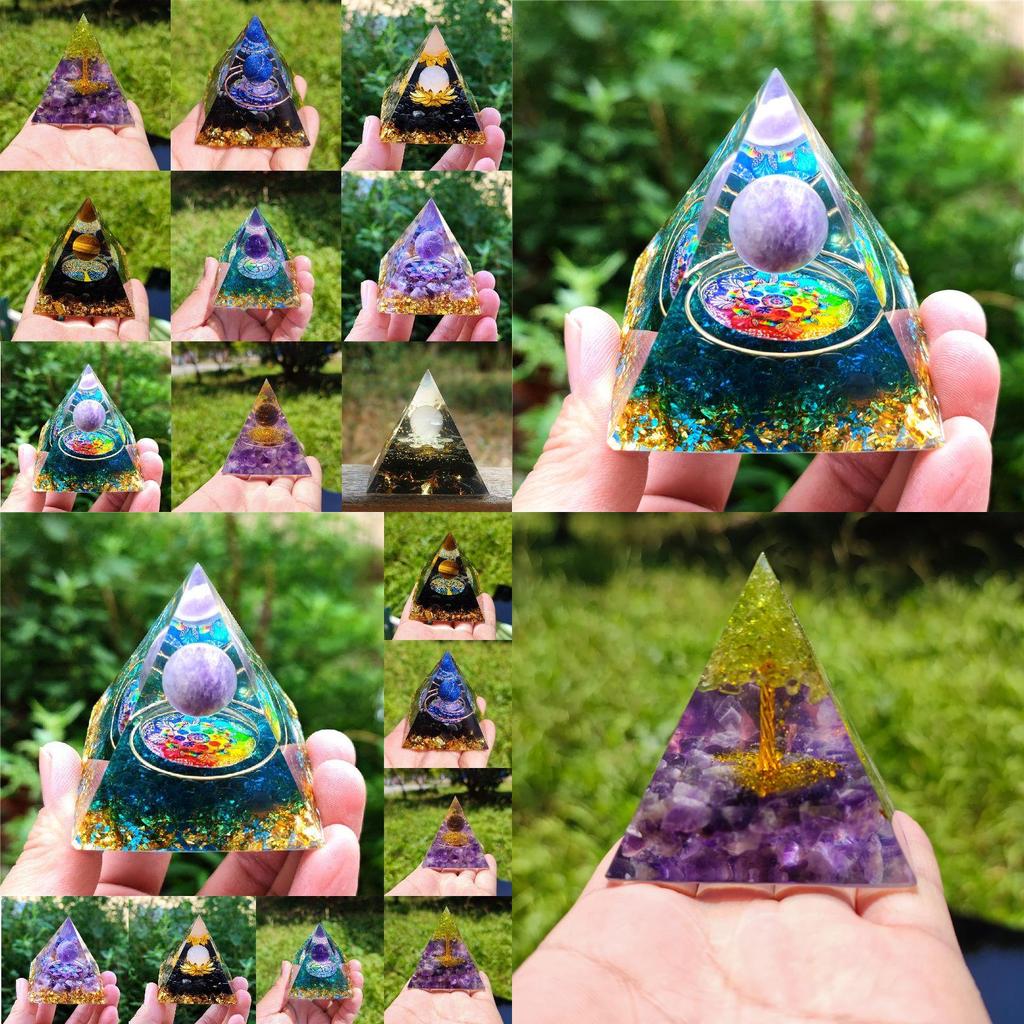 Amethyst Pyramid Crystal Healing Orgonite Chakra Energy Home Decor With Unique Handmade Design