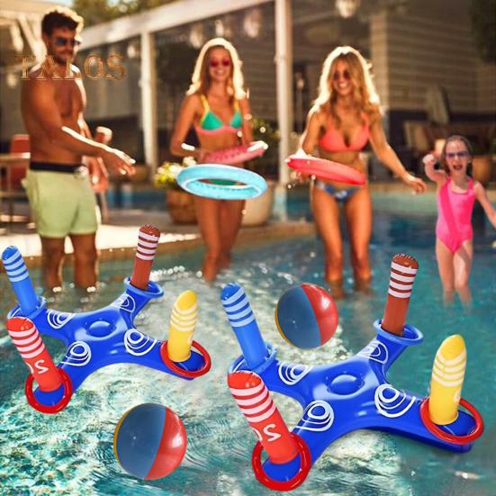 Inflatable Cross Ring Toss Game Set Pool Toy Games for Kids Adults Floating Ring Toss Billiards Game Summer Water Game Toy for Beach Backyard