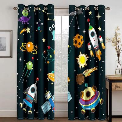 Cartoon Alien Raumschiff Astronaut Universum Vorhänge Lichtfilternde Fenstervorhänge für Kinder Jungen Mädchen Baby Wohnzimmer Schlafzimmer