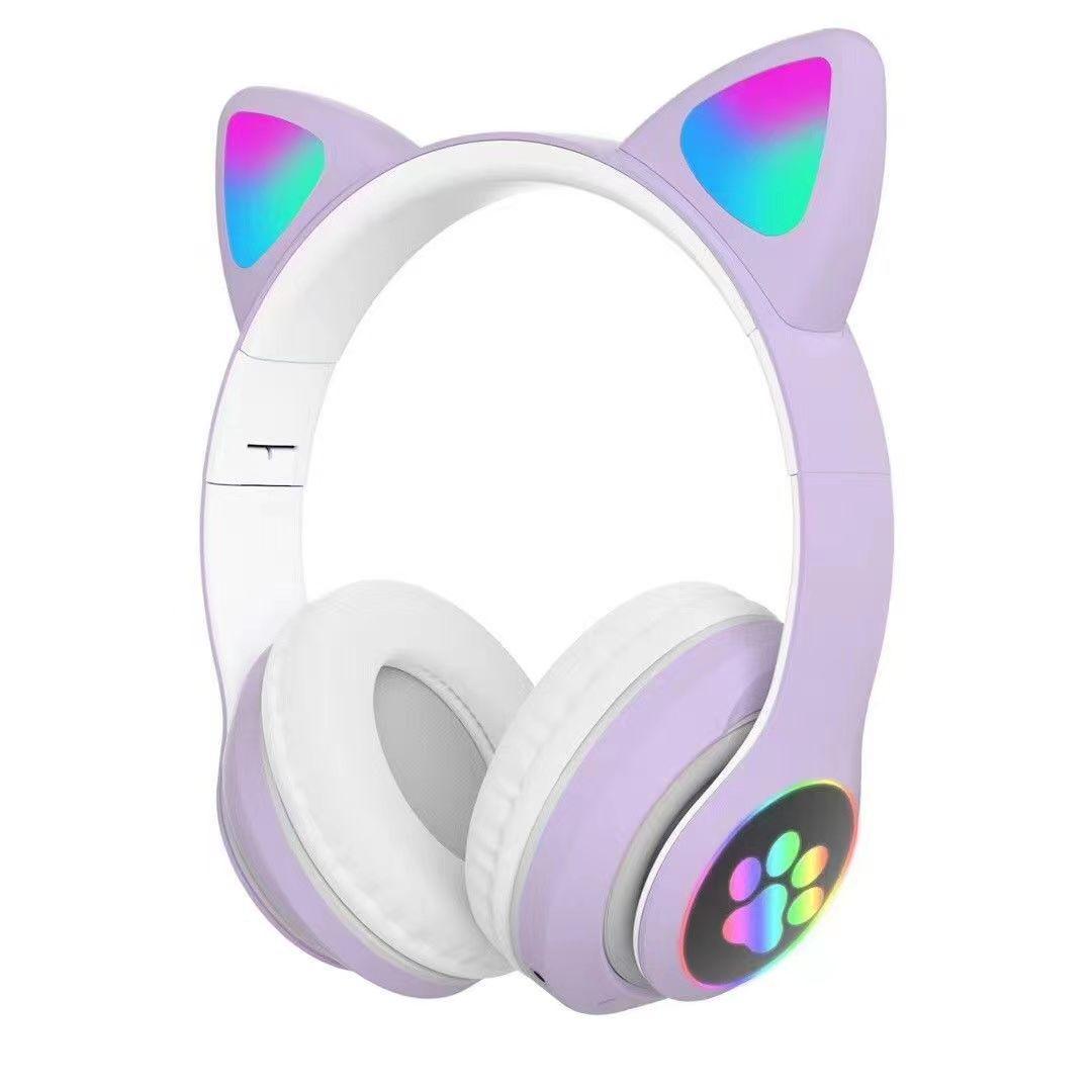 

Purple Glowing Cat Ears Bluetooth Over-Ear Headset with Breathing Light