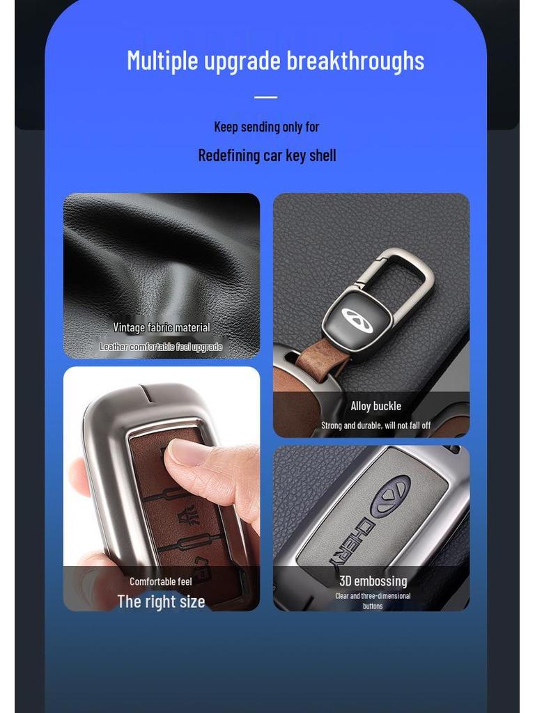 Chery Car Key Cover: Fits Tiggo, EQ1, QQ Ice Cream, Arrizo E - Small, Secure Metal Shell with Hanging Buckle