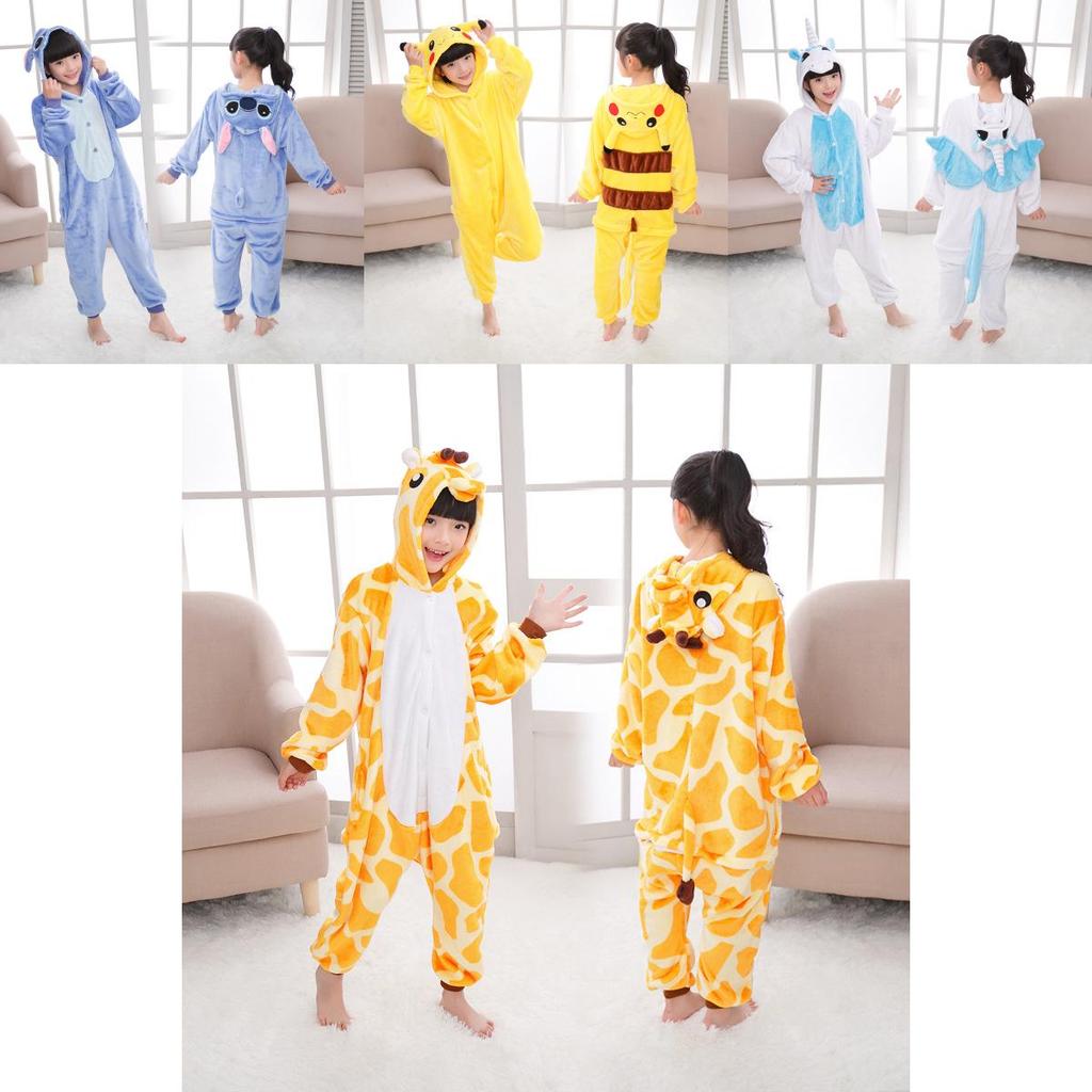 Premium Quality Halloween Kids Pajamas Cosplay Costume Featuring Pokemon Pikachu Dragon Cow Designs