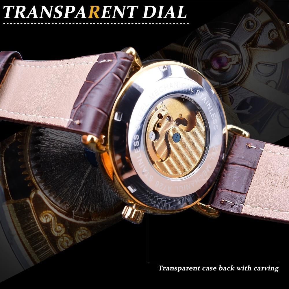 Forsining Men's Fashion Casual Hollow Moon Phase Carved Hollow Automatic Mechanical Watch GMT1125-5-W