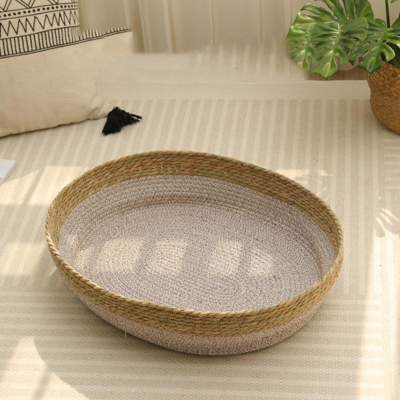 Oval Straw Cotton Rope Solid Eco-friendly Cat Nest Scratch-resistant Woven Pet Bed Summer Cool Cross-border Factory Wholesale