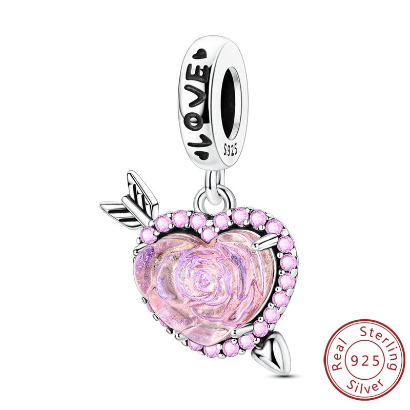 Charms Copper Love Bow Four-Leaf Clover Heart Rose Panda Cat Charms Beads Pendant Fit Original Bracelet Diy Jewelry