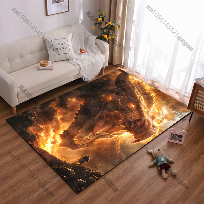Dragon confrontation with warrior carpet Yoga living room room decor children's crawling mat doormat area rug games mat
