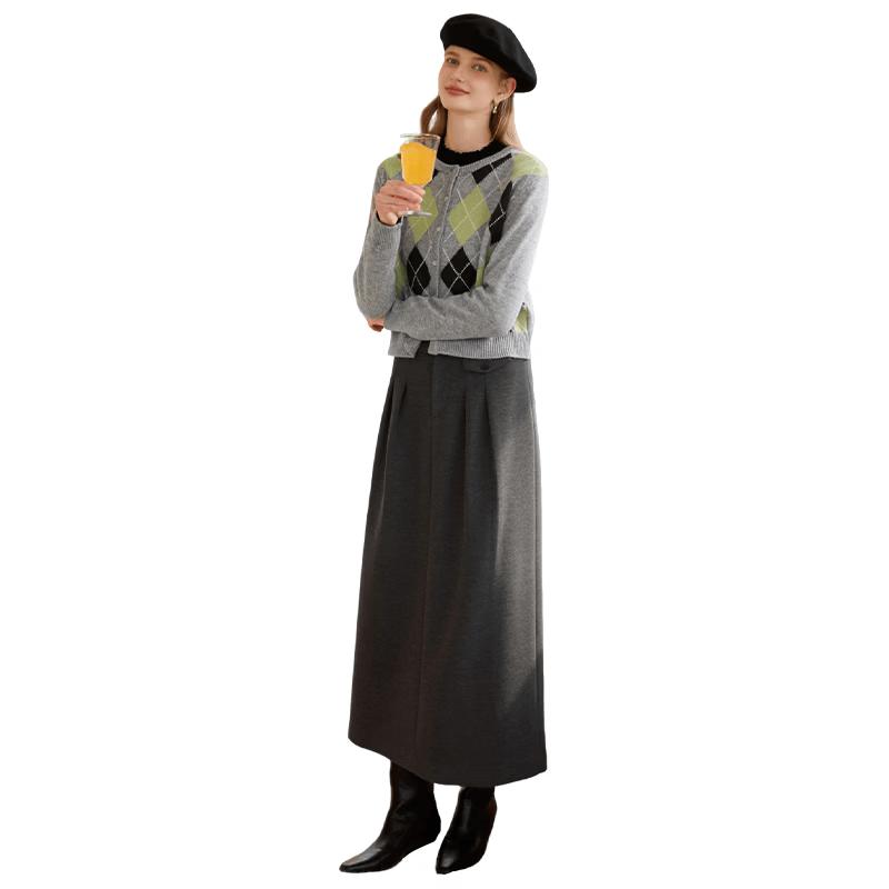 Xiangying Women s Grey High-Waisted Suit Skirt L