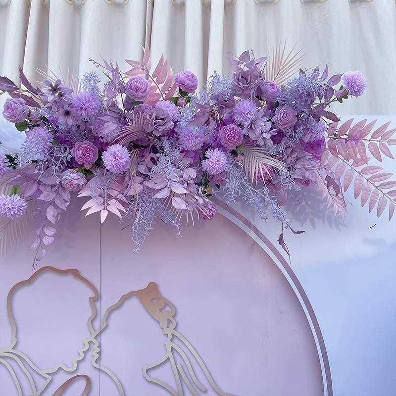 Purple Artificial Wedding Aisle Flower Ground Row T-Stage Decoration