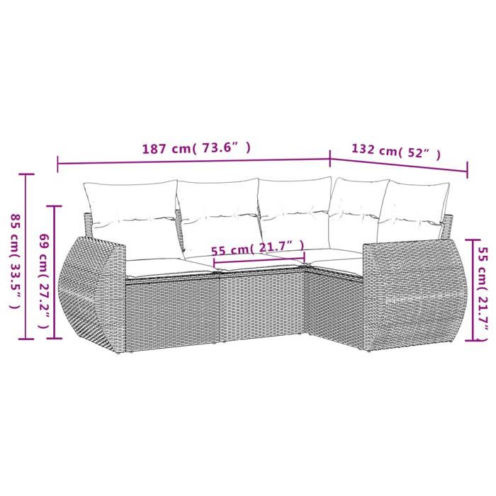 VidaXL Salon de Jardin avec Coussins 4 pcs, Canapés de Terrasse, Ensemble de Meubles de Patio, Mobilier d'Extérieur, Gris 3253649