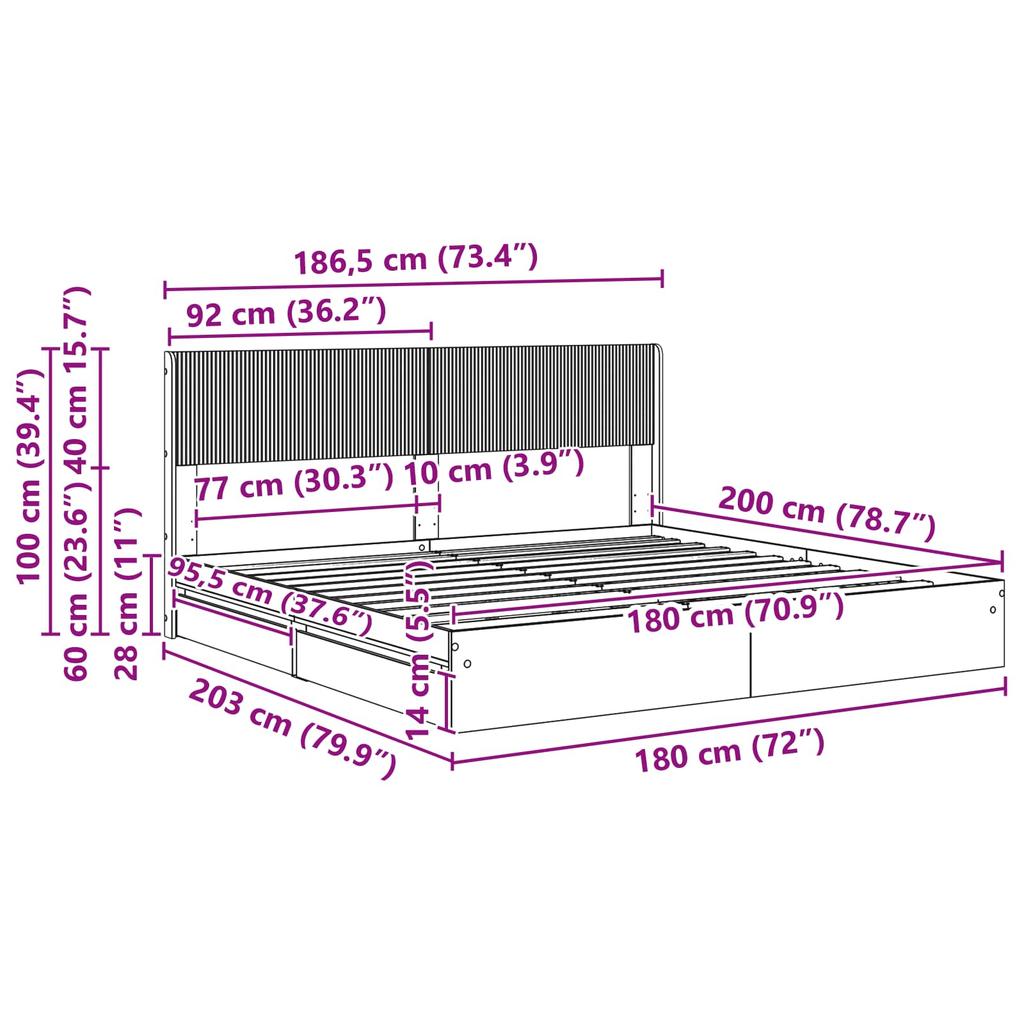 Bed Frame with Storage Space and Headboard Sonoma Oak 180 x 200 cm
