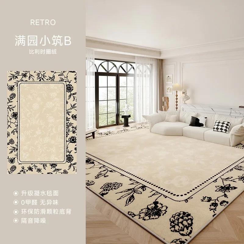 Solid living room carpet cotton linen waterproof dirt resistant easy to clean high end loop velvet printed rug for home decor