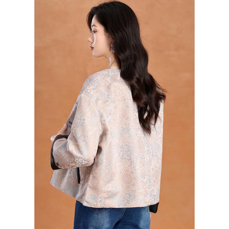 Ke Bei Er Women's New Chinese Style Jacquard Reversible PU Jacket
