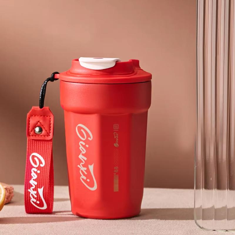 Coffee Thermos Cup with Handles Rope Stainless Steel Vacuum Flask Portable Thermal Insulation Cups Drinkware 450ml