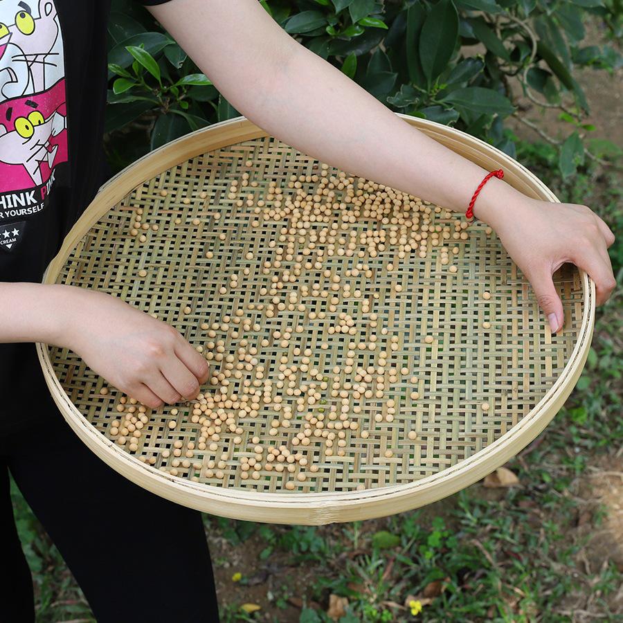 Large Handmade Bamboo Winnowing Basket: Round, Perforated Drying Sieve & Decorative Plaque