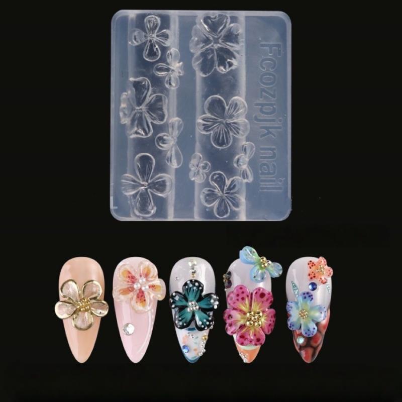 2/3Pcs 3D Hawaii Hibiscus Flowers Nail Art Mold Floral Petal Ballet Bows Design Resin Mold Nail Carving Template Diy Accessories