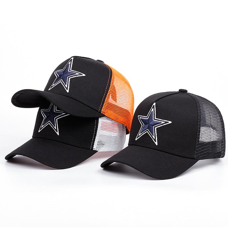 Simple Symbol Five-Pointed Star Embroidery Outdoors Baseball Cap Summer Breathability Hip Hop Mesh Cap Trucker Hat