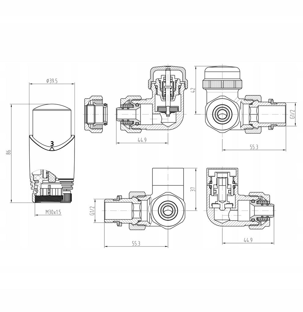 Thermostatic Axial Valve Anthracite Left Pex Cu